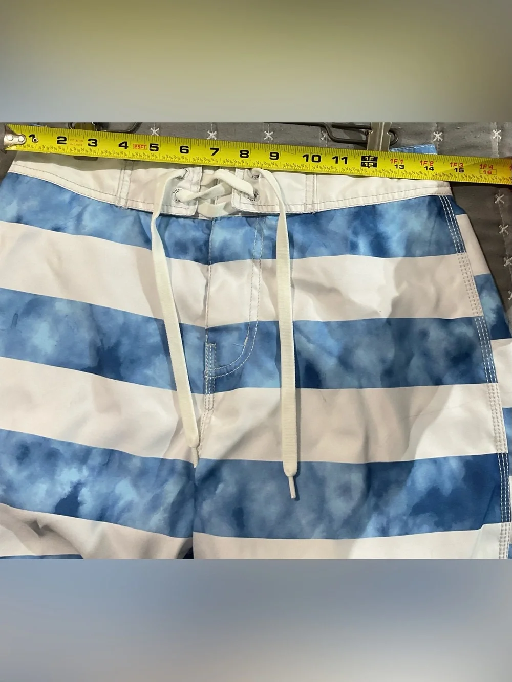 American Eagle Y2K Blue White Striped Swim Trunks Board Shorts Mesh Lined XS